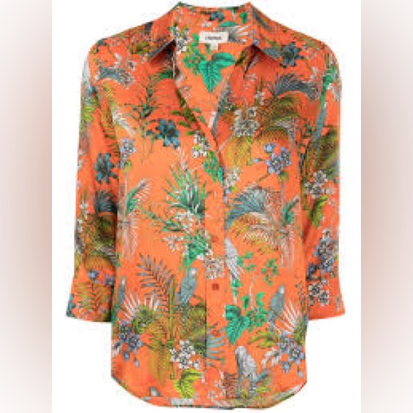 L'AGENCE Tops - L’Agence Dani 3/4 sleeve Silk blouse oversized in orange tropical print